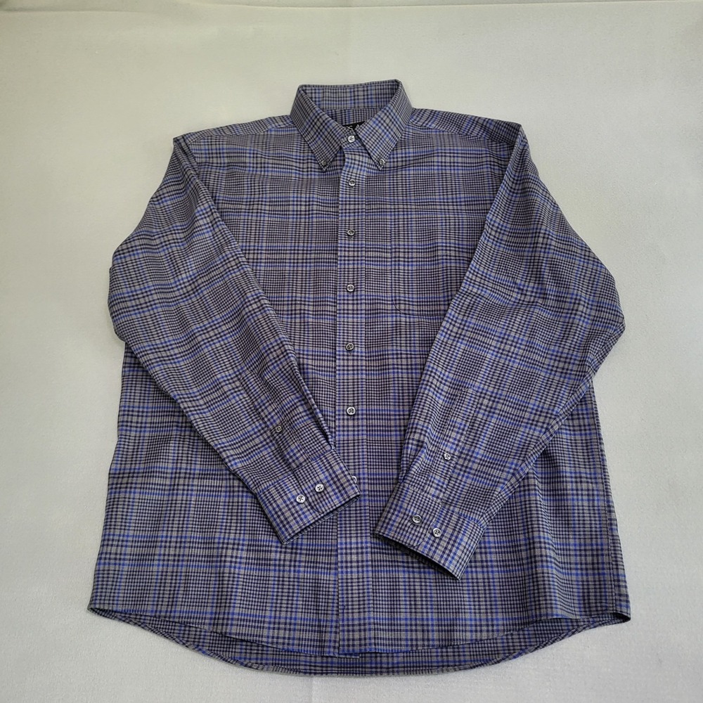 Joseph A Banks Travelers Collection Long Sleeve Button Up Plaid Shirt Men's L